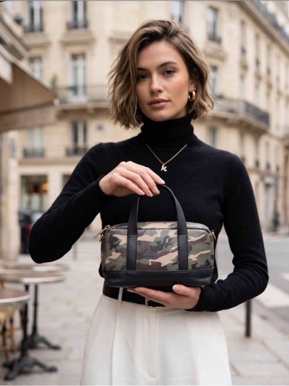 Camouflage Satchel with Black Accents leather